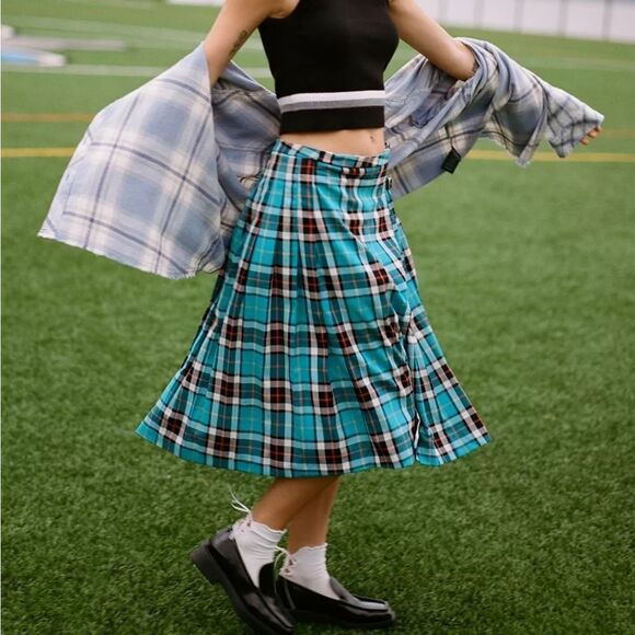 Bdg Perfect blue plaid fall skirt * pleated * size S * midi - Picture 6 of 8